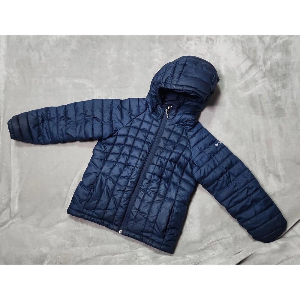 Columbia Youth Size XS (5/6) Hooded Blue Puffer Jacket Coat Quilted Full Zip